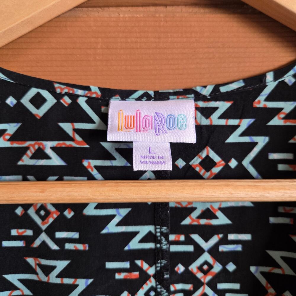 Lularoe Kimono Cardigan Southwestern Western Rodeo Cover Up Black Blue Boho L - Picture 2 of 4